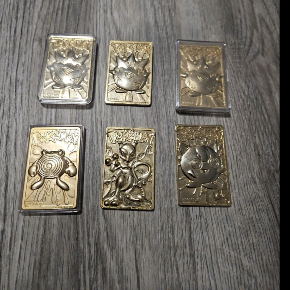 Gold Plated Metal Pokemon Cards x6